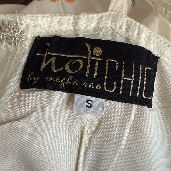 Holichic by Megha Rao Soraya Floral Embroidered Cotton Maxi Dress Ivory Sz S - Picture 5 of 9